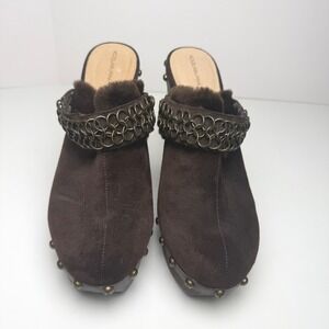 Koolaburra Chocolate Brown Suede‎ Platform Clogs Size 10 Studded Wood 4.5" Heel